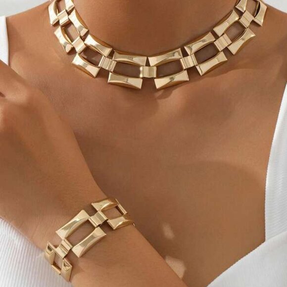 gold bold necklace and bracelet Jewelry - Elegant Gold Necklace and Bracelet Set